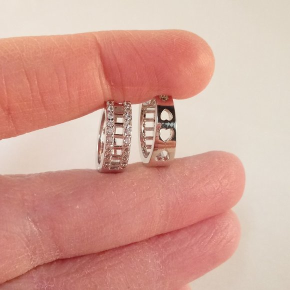 18K White Gold Filled Diamond Zircon Layered Bar Hoop Earrings 13mm Party Gift - Picture 3 of 3